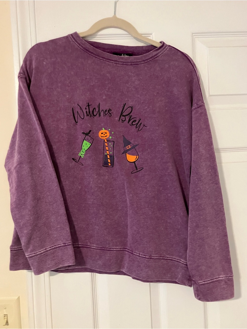 Feeling Festive Purple Witches Brew Acid Wash Halloween Sweatshirt M